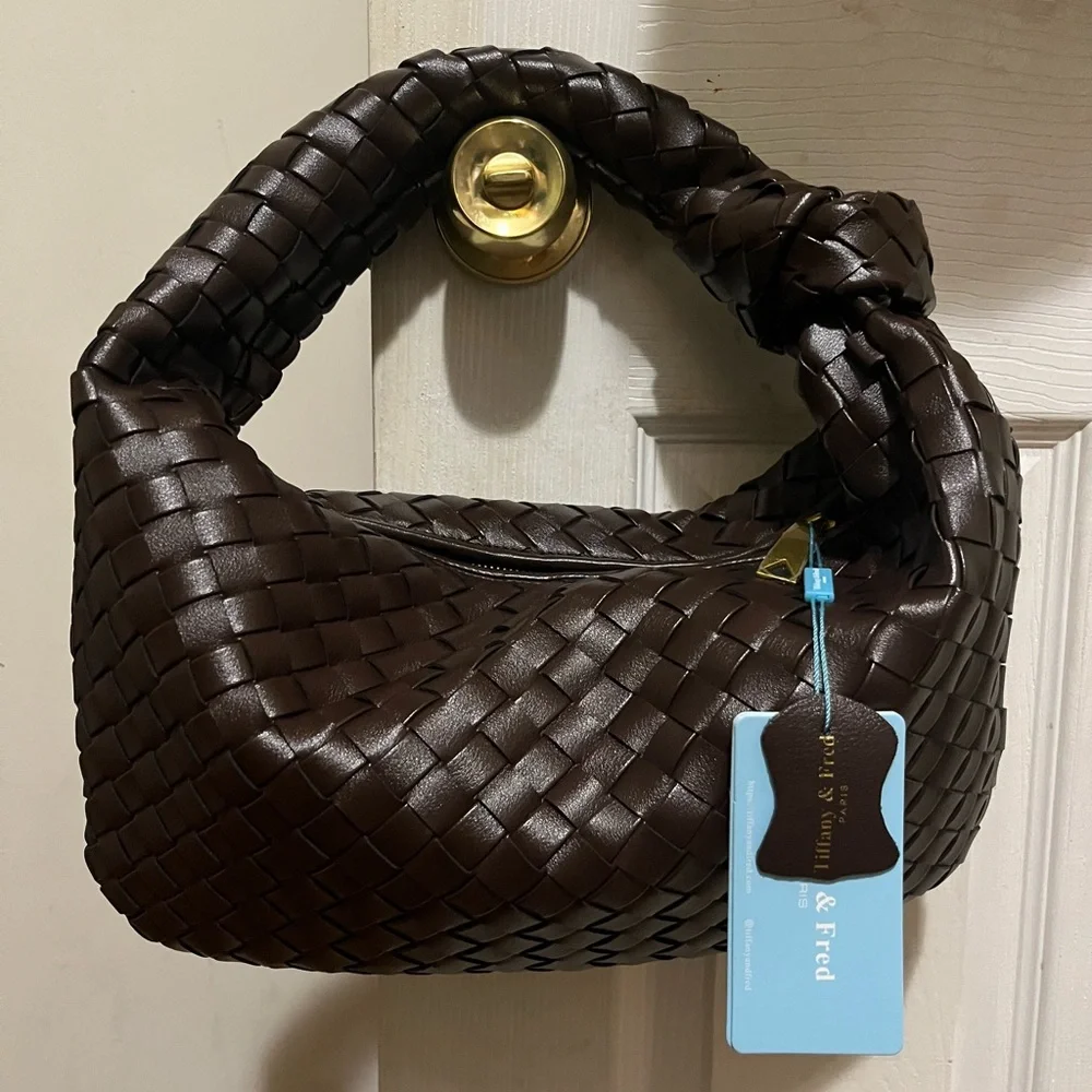 Plaited Hobo Shoulder Bag - Chocolate Brown - Picture 1 of 5